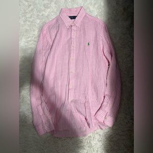 Ralph Lauren Shirt Mens Large L Pink 100% Linen Button Down Short Sleeve Casual